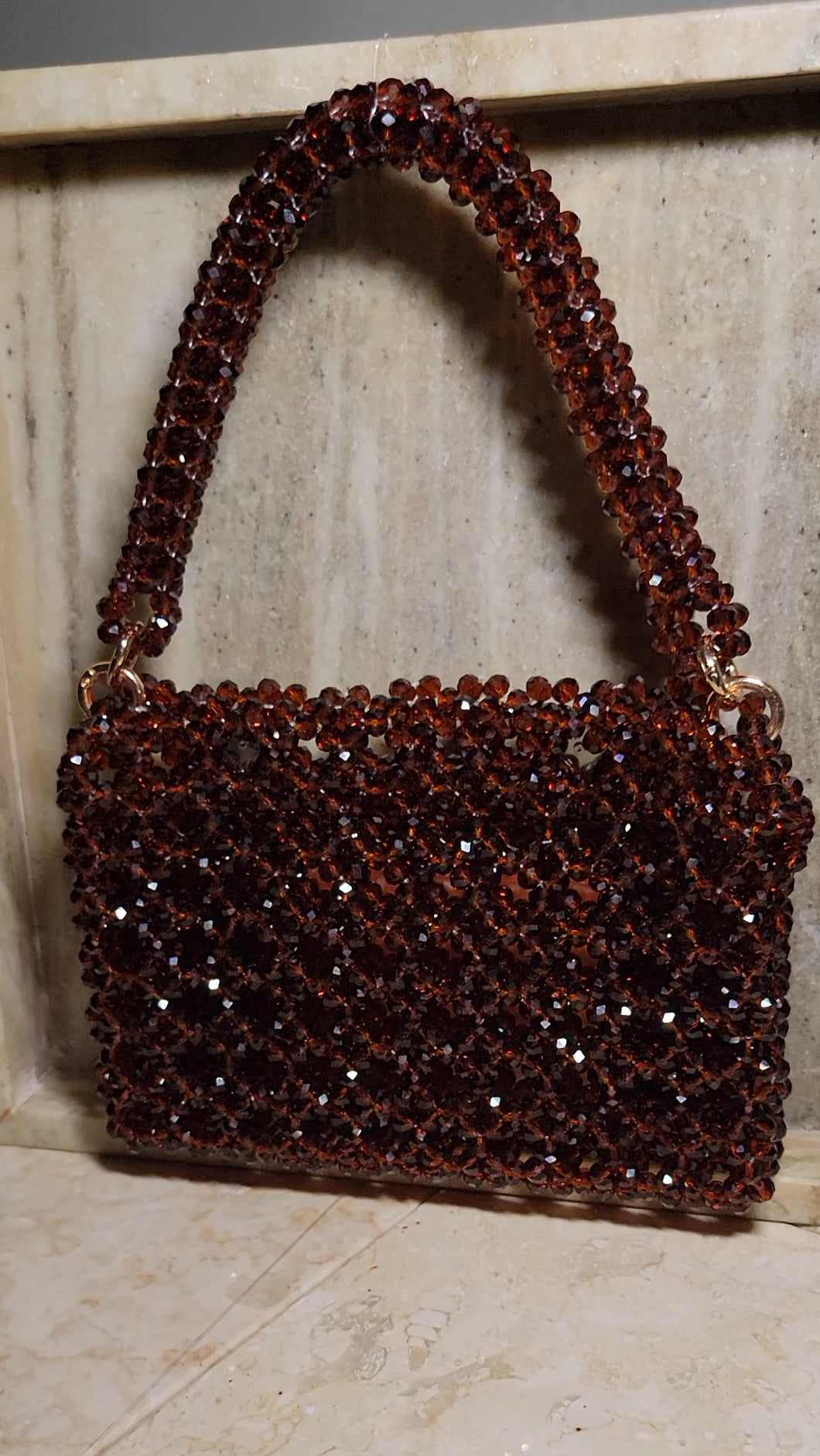 Pic 2 of 5 Lifestyle photo of Beaded Clutch Bag in Mahagony Brown 