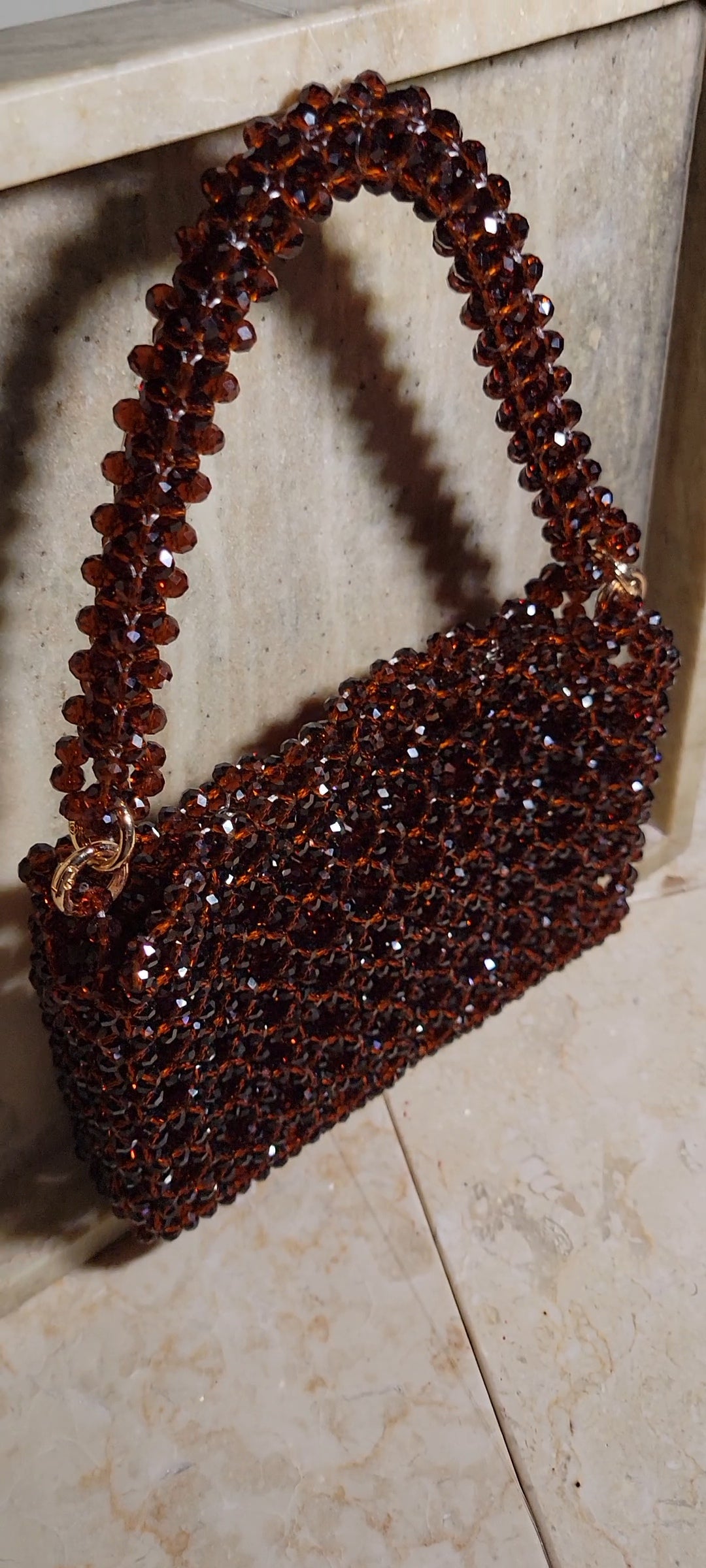 Pic 3 of 5 Top View photo of Beaded Clutch Bag in Mahagony Brown 