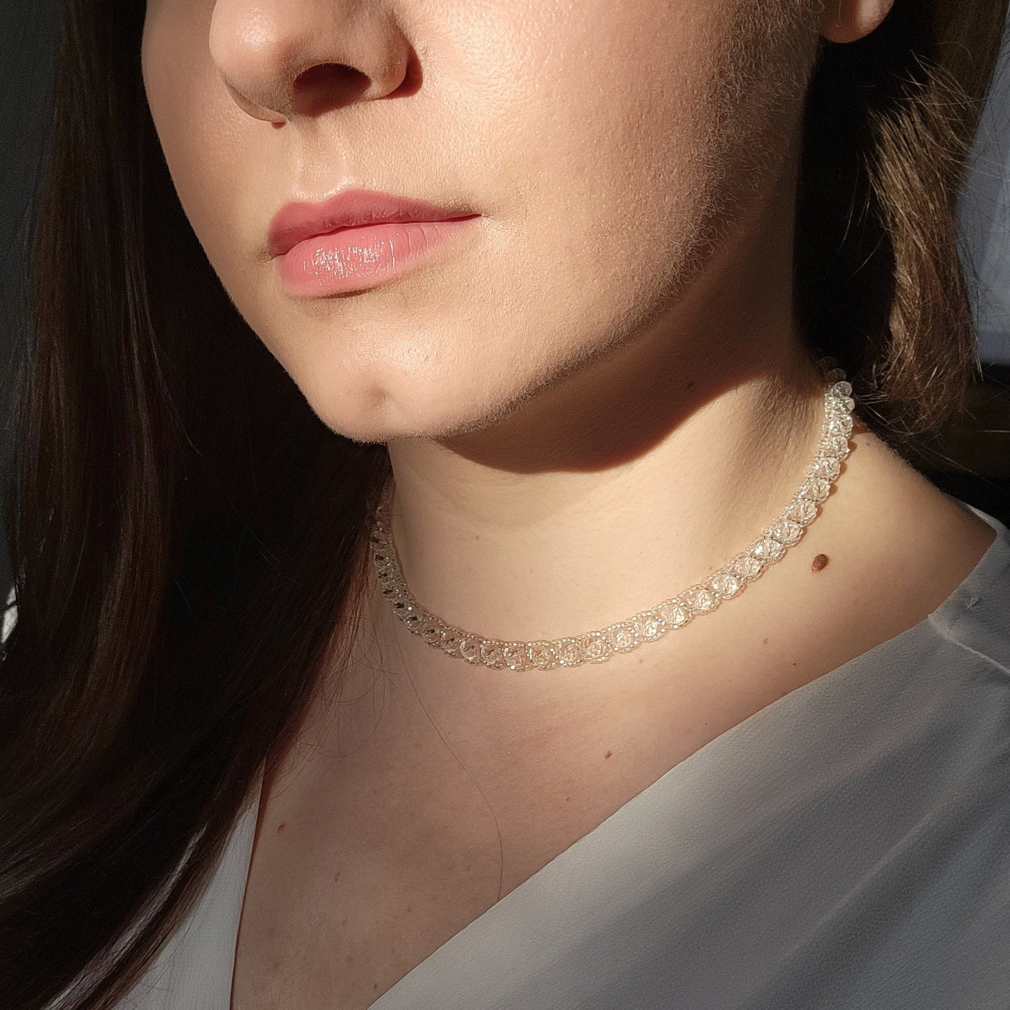 Picture 5 of 5 Esses Necklace in Clear Brillant product shot model wearing it