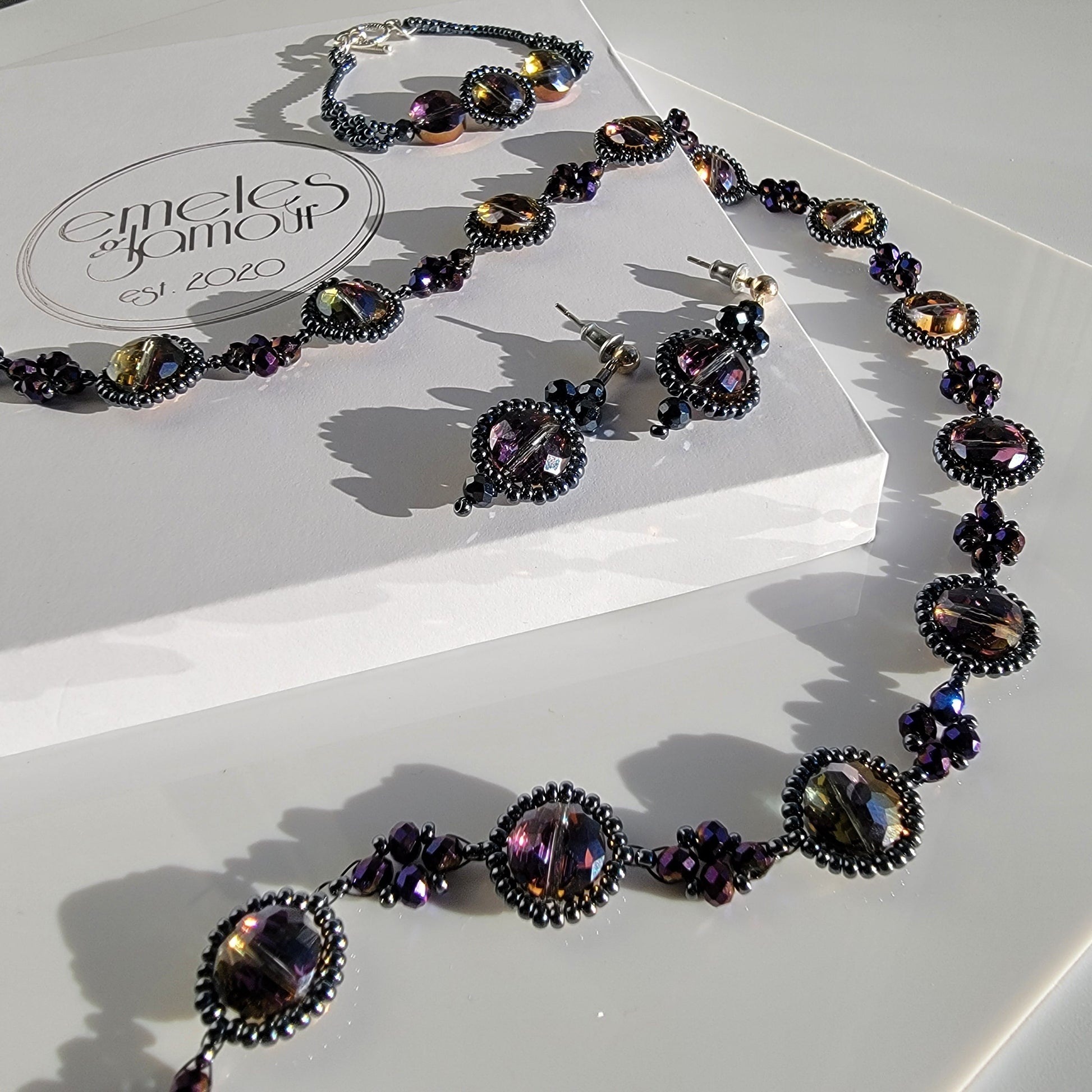 Picture 3 of 5 Krystal Necklace in Prismatic Eye lifestyle shot close up under angle