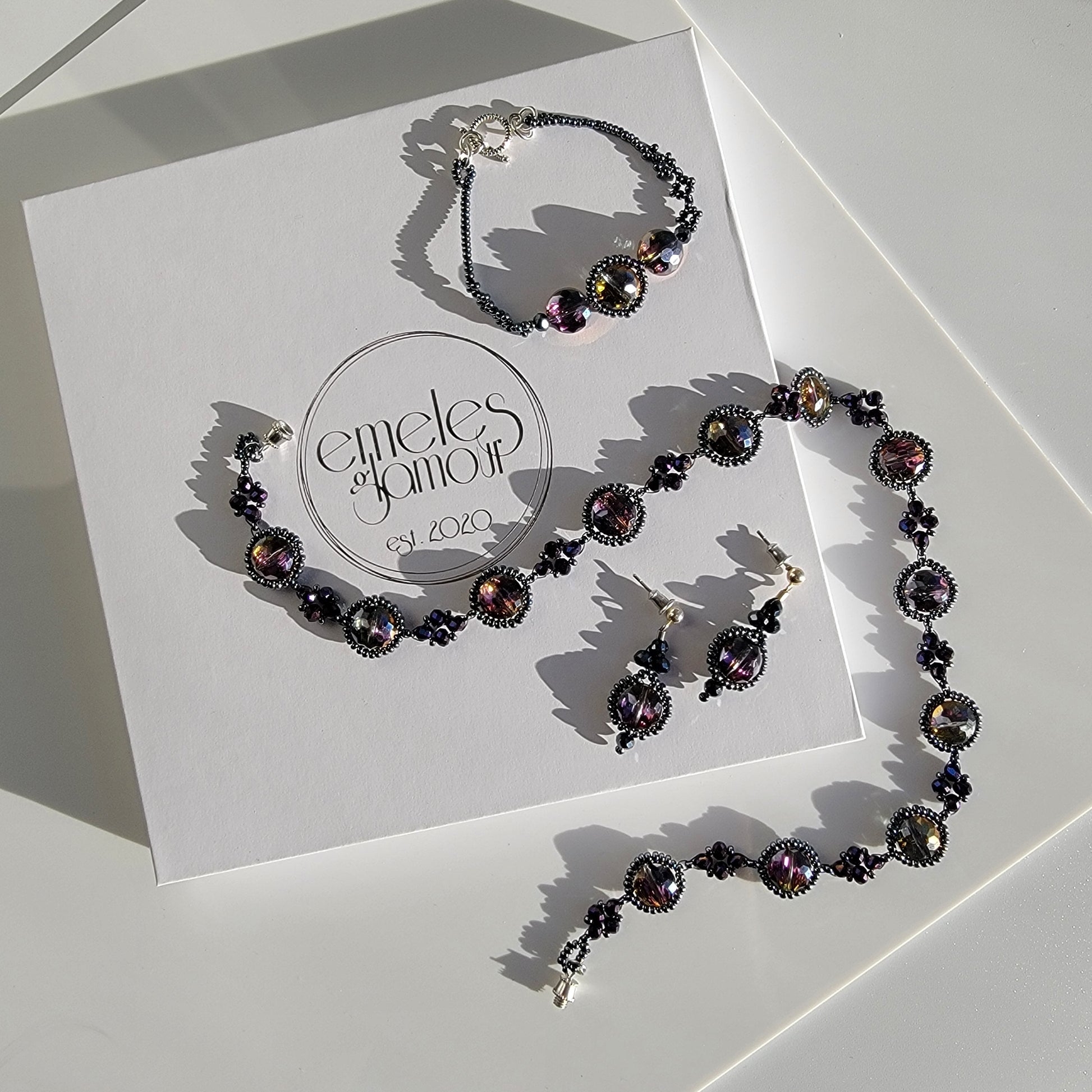 Picture 4 of 5 Krystal Necklace in Prismatic Eye lifestyle shot close up top view